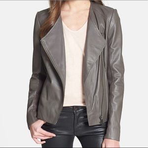 TROUVÉ Collarless Leather Jacket - Grey - S